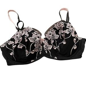 Cacique Black and Pink Lace Bra Intimates Size 40DD
